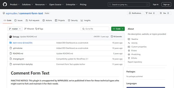 Comment Form Text for WordPress