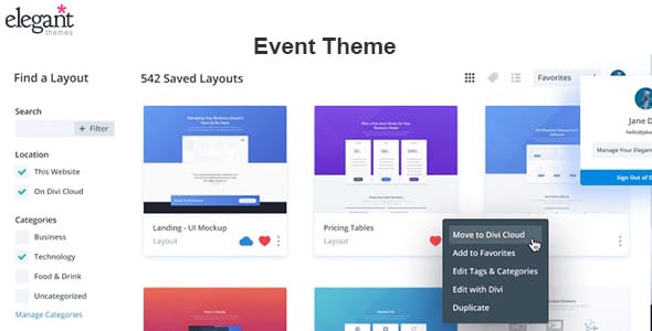 Events Divi Layouts Theme by Elegant Themes