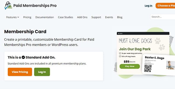 Paid Memberships Pro Membership Card Add On for WordPress