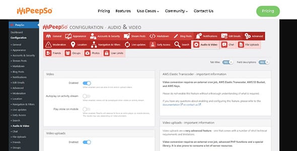 PeepSo Core Audio and Video for WordPress