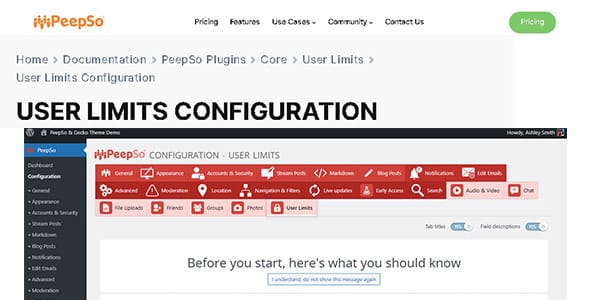 PeepSo Core User Limits for WordPress