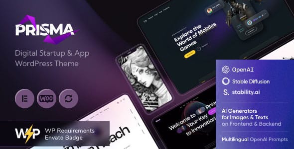 Prisma Digital Startup and App WordPress Theme