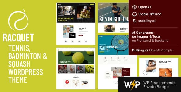 Racquet Tennis Badminton and Squash WordPress Theme