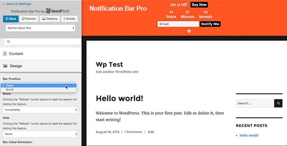 SeedProd Notification Bar Pro for WordPress