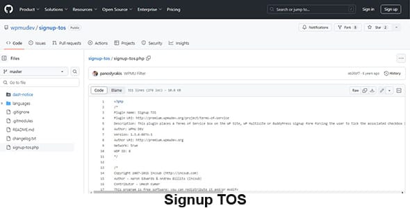 Signup TOS for WordPress