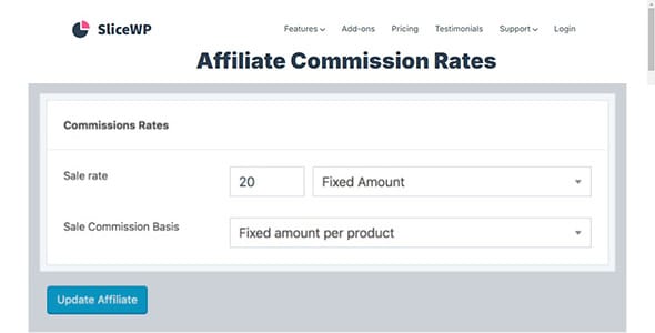 SliceWP Add On Affiliate Commission Rates for WordPress