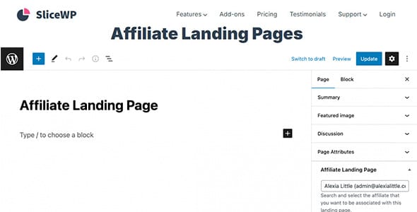 SliceWP Add On Affiliate Landing Pages for WordPress