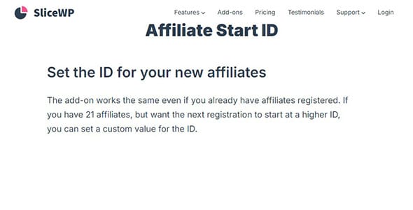 SliceWP Add On Affiliate Start ID for WordPress