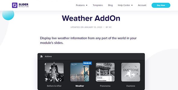 Slider Revolution Weather Add On for WordPress