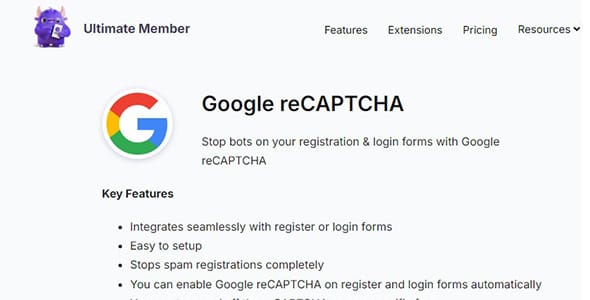 Ultimate Member reCAPTCHA for WordPress