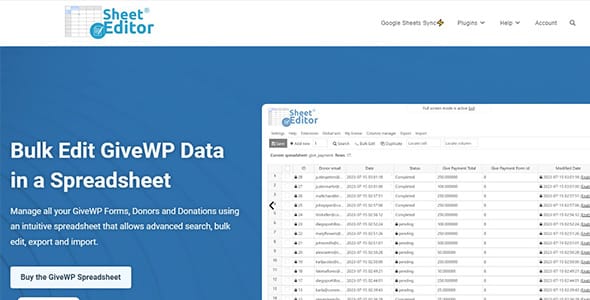 WP Sheet Editor GiveWP for WordPress