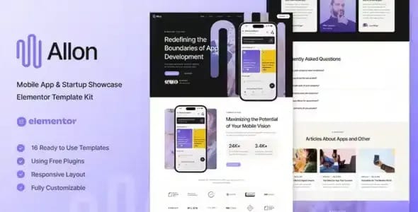 Allon Mobile App and Startup Showcase Elementor Template Kit