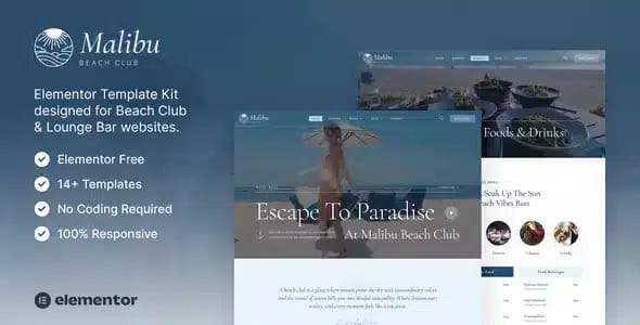 Malibu Beach Club and Lounge Bar Elementor Template Kit