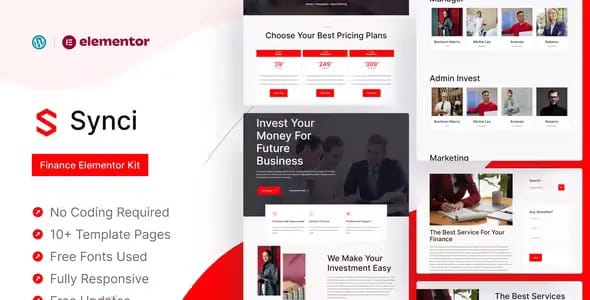 Synci Finance Elementor Pro Template Kit